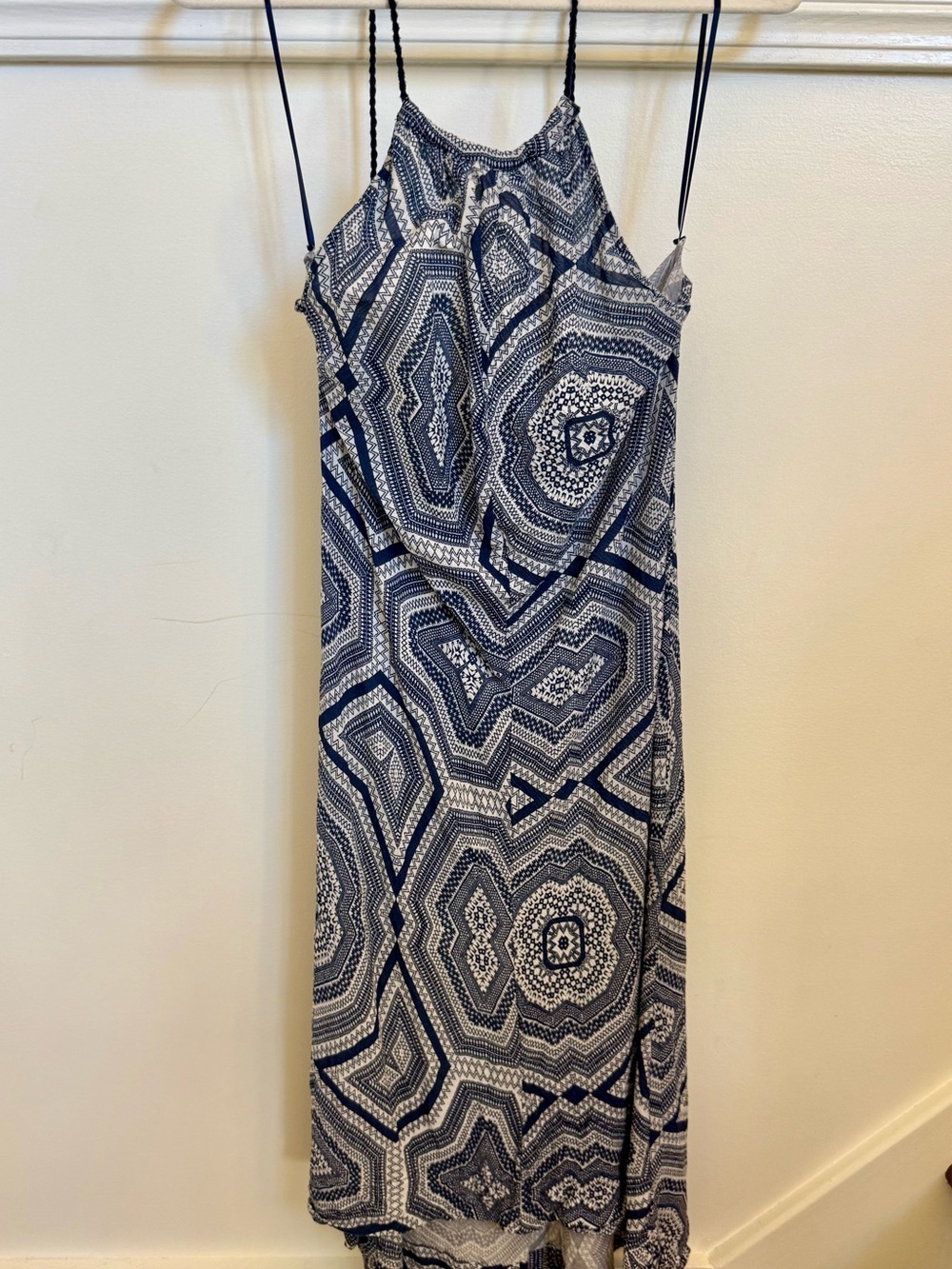 J.Crew Halter Maxi Dress | Women's S | Blue White Medallion Print | Tassel Ties